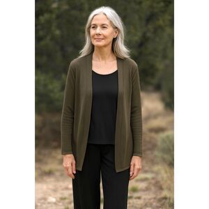 EILEEN FISHER Brown Green Pullover Cardigan Sweater Top Women's Size Large